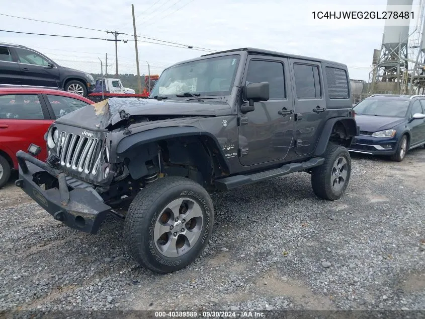 2016 Jeep Wrangler Unlimited Sahara VIN: 1C4HJWEG2GL278481 Lot: 40389589