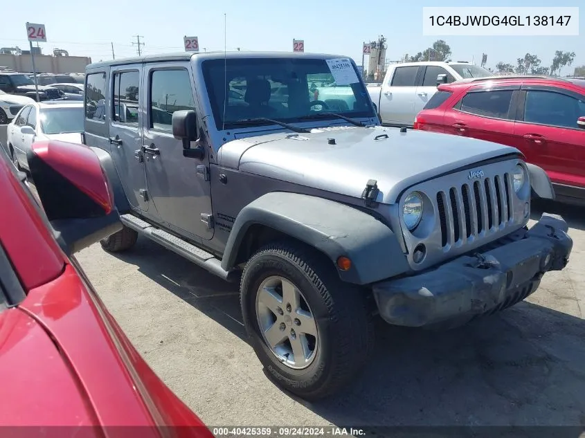 1C4BJWDG4GL138147 2016 Jeep Wrangler Unlimited Sport