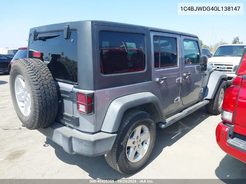 1C4BJWDG4GL138147 2016 Jeep Wrangler Unlimited Sport