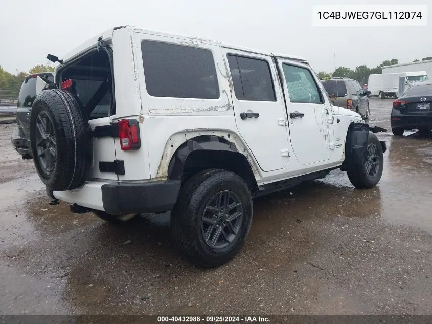 2016 Jeep Wrangler Unlimited Sahara VIN: 1C4BJWEG7GL112074 Lot: 40432988