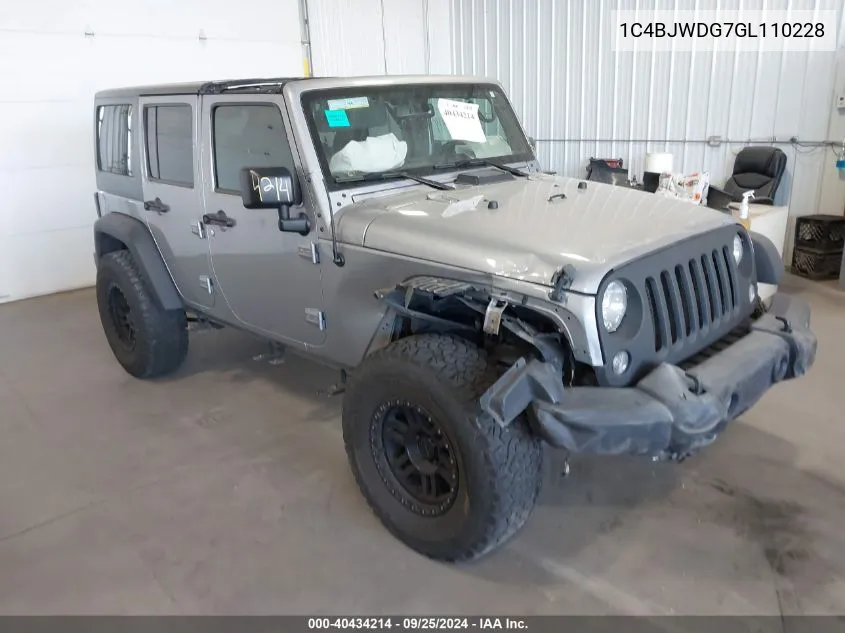 2016 Jeep Wrangler Unlimited Sport VIN: 1C4BJWDG7GL110228 Lot: 40434214