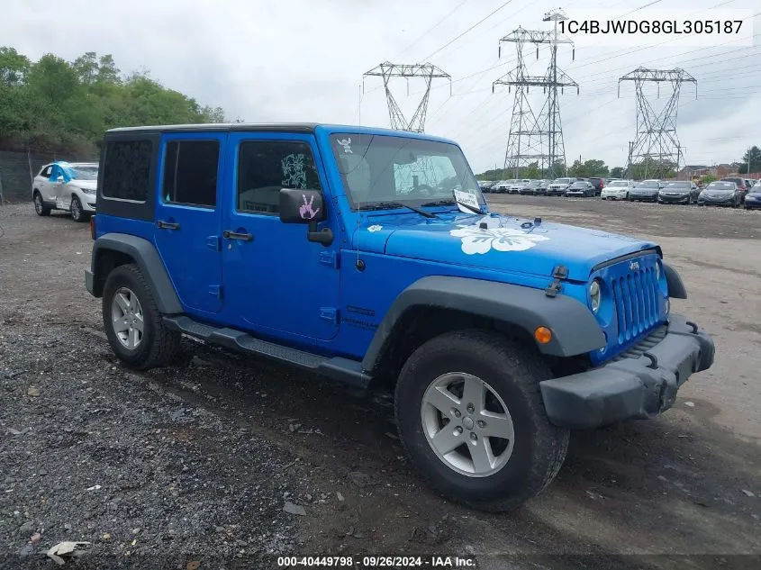 1C4BJWDG8GL305187 2016 Jeep Wrangler Unlimited Sport