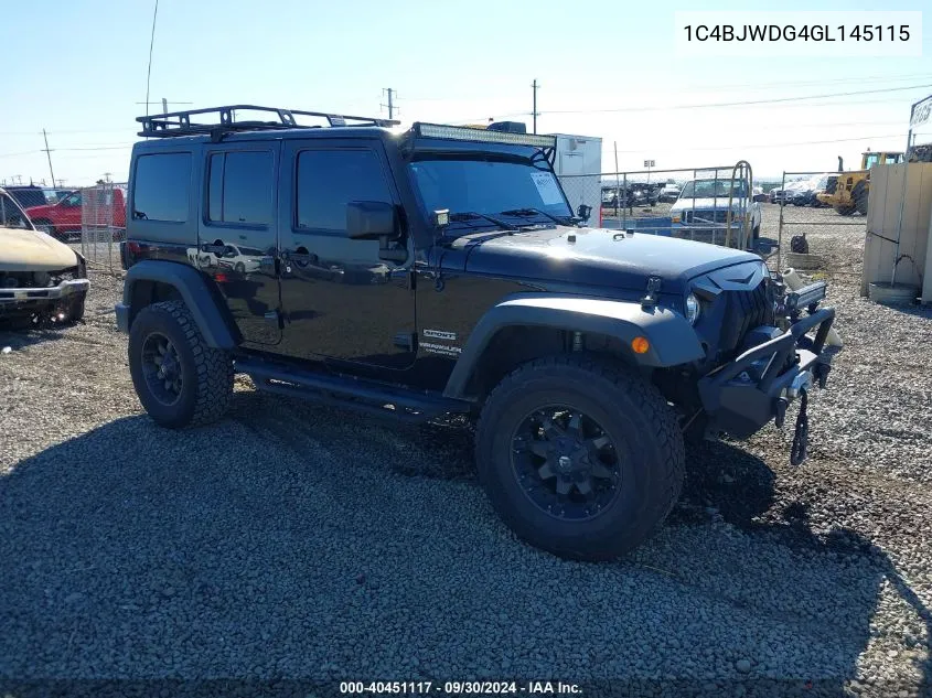 2016 Jeep Wrangler Unlimited Sport VIN: 1C4BJWDG4GL145115 Lot: 40451117