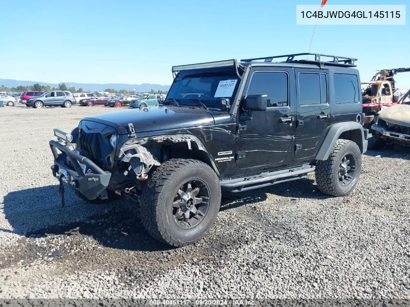 2016 Jeep Wrangler Unlimited Sport VIN: 1C4BJWDG4GL145115 Lot: 40451117