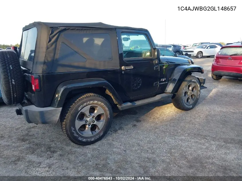 2016 Jeep Wrangler Sahara VIN: 1C4AJWBG2GL148657 Lot: 40476543