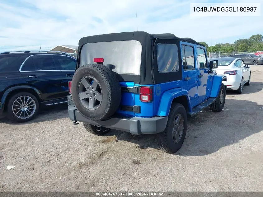 2016 Jeep Wrangler Unlimited Freedom VIN: 1C4BJWDG5GL180987 Lot: 40476730