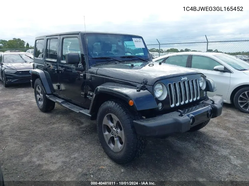 2016 Jeep Wrangler Unlimited Sahara VIN: 1C4BJWEG3GL165452 Lot: 40481811