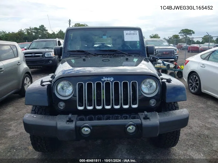 2016 Jeep Wrangler Unlimited Sahara VIN: 1C4BJWEG3GL165452 Lot: 40481811