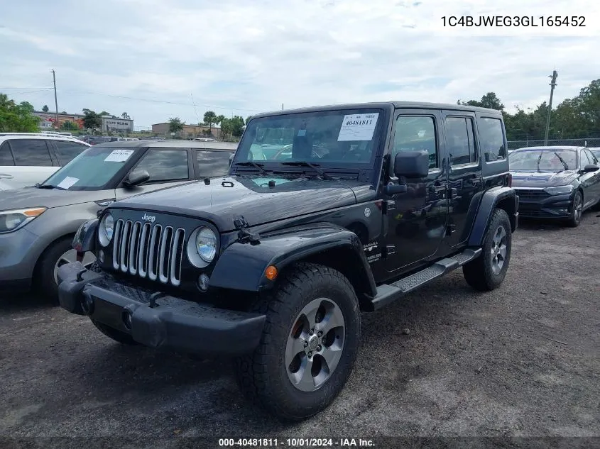 2016 Jeep Wrangler Unlimited Sahara VIN: 1C4BJWEG3GL165452 Lot: 40481811