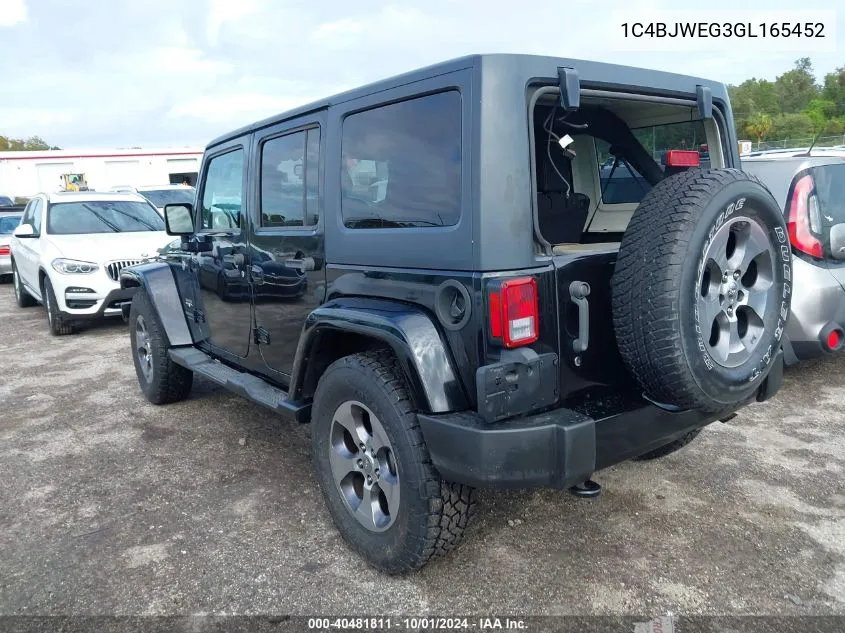 2016 Jeep Wrangler Unlimited Sahara VIN: 1C4BJWEG3GL165452 Lot: 40481811