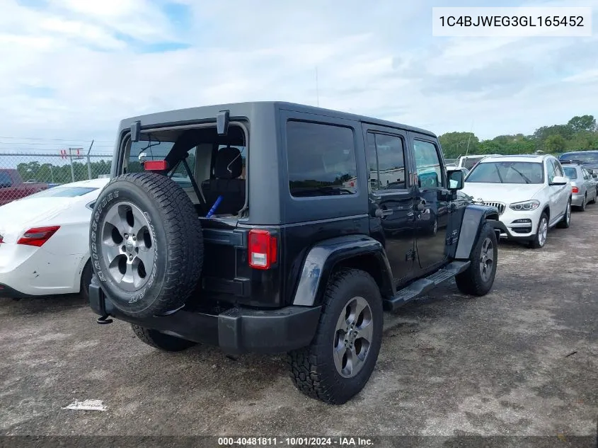 2016 Jeep Wrangler Unlimited Sahara VIN: 1C4BJWEG3GL165452 Lot: 40481811