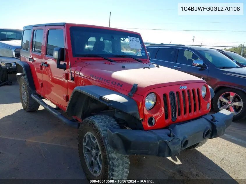 2016 Jeep Wrangler Unlimited Rubicon VIN: 1C4BJWFG0GL270108 Lot: 40513580