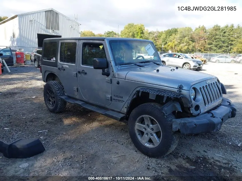 2016 Jeep Wrangler Unlimited Sport VIN: 1C4BJWDG2GL281985 Lot: 40518617