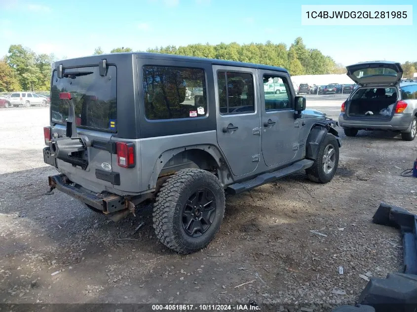 2016 Jeep Wrangler Unlimited Sport VIN: 1C4BJWDG2GL281985 Lot: 40518617