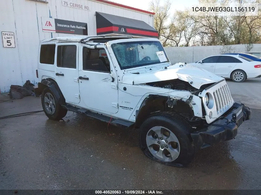 2016 Jeep Wrangler Unlimited Sahara VIN: 1C4BJWEG3GL156119 Lot: 40520063