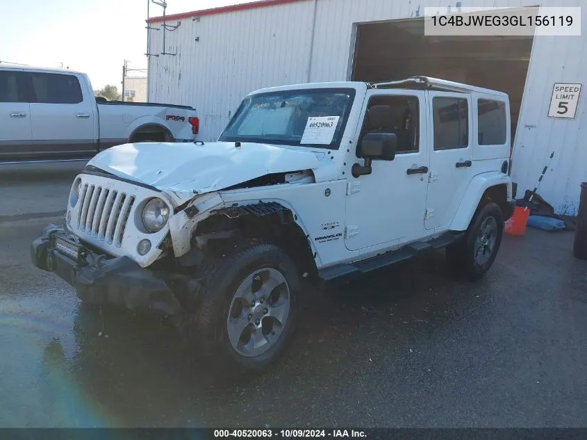 2016 Jeep Wrangler Unlimited Sahara VIN: 1C4BJWEG3GL156119 Lot: 40520063