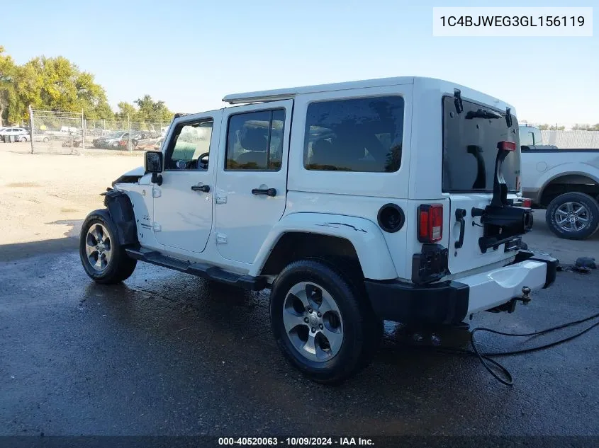 2016 Jeep Wrangler Unlimited Sahara VIN: 1C4BJWEG3GL156119 Lot: 40520063