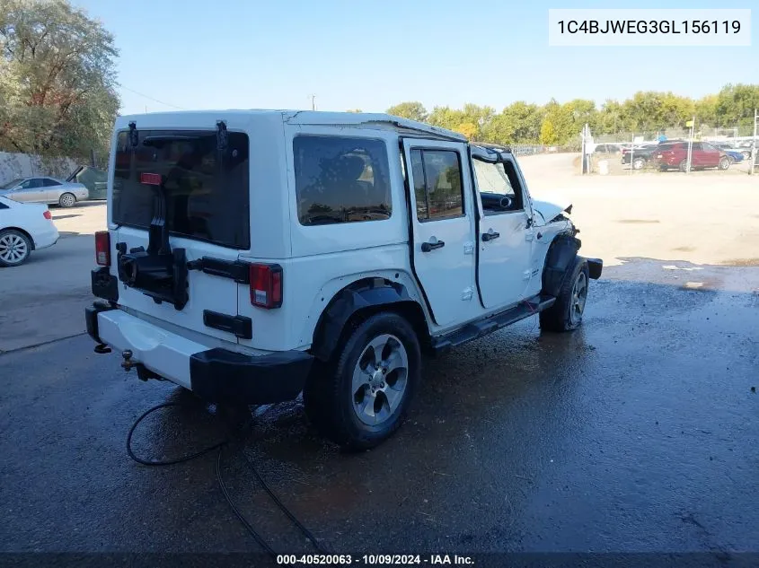 2016 Jeep Wrangler Unlimited Sahara VIN: 1C4BJWEG3GL156119 Lot: 40520063