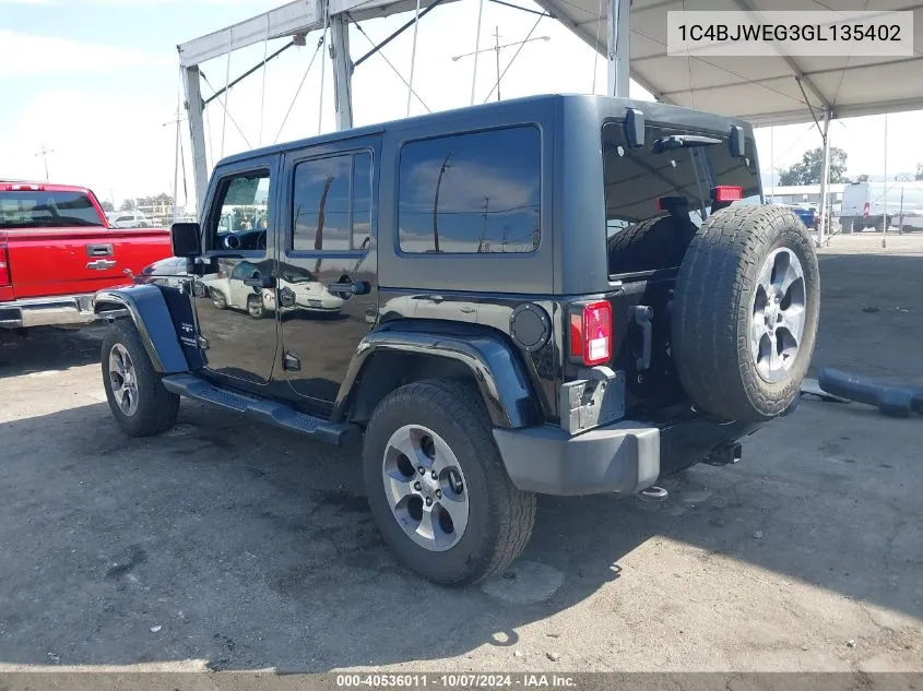 2016 Jeep Wrangler Unlimited Sahara VIN: 1C4BJWEG3GL135402 Lot: 40536011