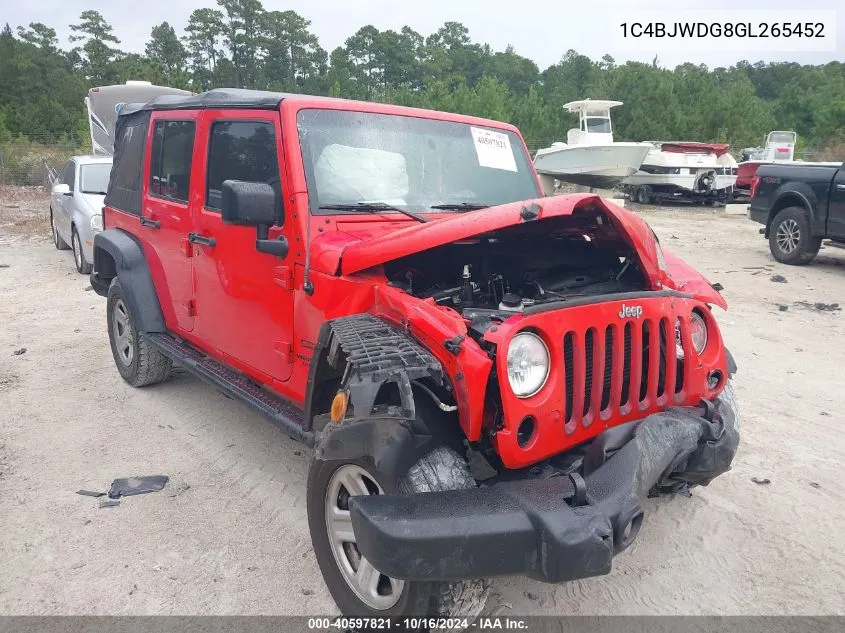 2016 Jeep Wrangler Unlimited Sport VIN: 1C4BJWDG8GL265452 Lot: 40597821