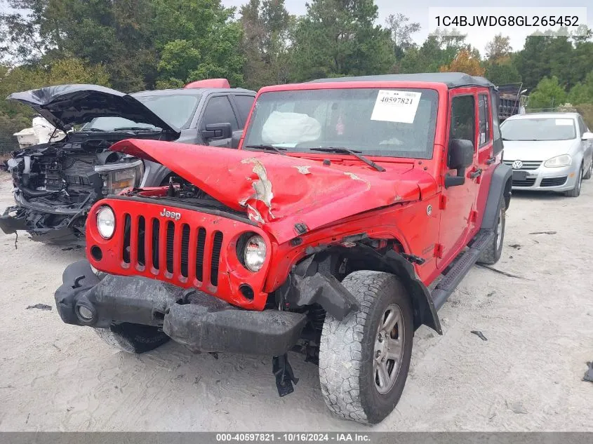 2016 Jeep Wrangler Unlimited Sport VIN: 1C4BJWDG8GL265452 Lot: 40597821