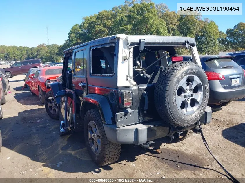 2016 Jeep Wrangler Unlimited Sahara VIN: 1C4BJWEG0GL190454 Lot: 40646035