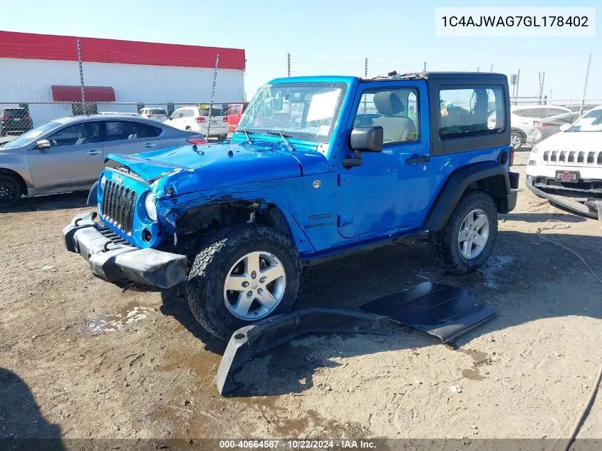 2016 Jeep Wrangler Sport VIN: 1C4AJWAG7GL178402 Lot: 40664587