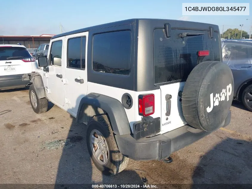 2016 Jeep Wrangler Unlimited Sport VIN: 1C4BJWDG8GL345477 Lot: 40706613