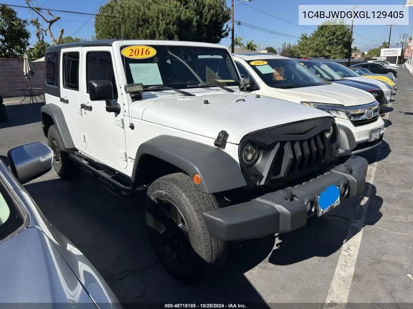 2016 Jeep Wrangler Unlimited Sport VIN: 1C4BJWDGXGL129405 Lot: 40718105