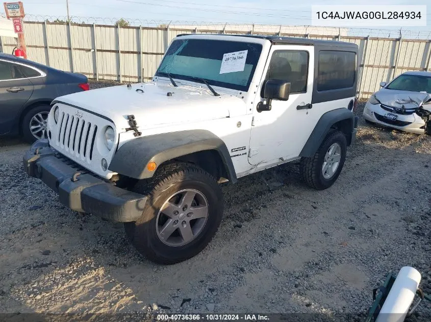 2016 Jeep Wrangler Sport VIN: 1C4AJWAG0GL284934 Lot: 40736366