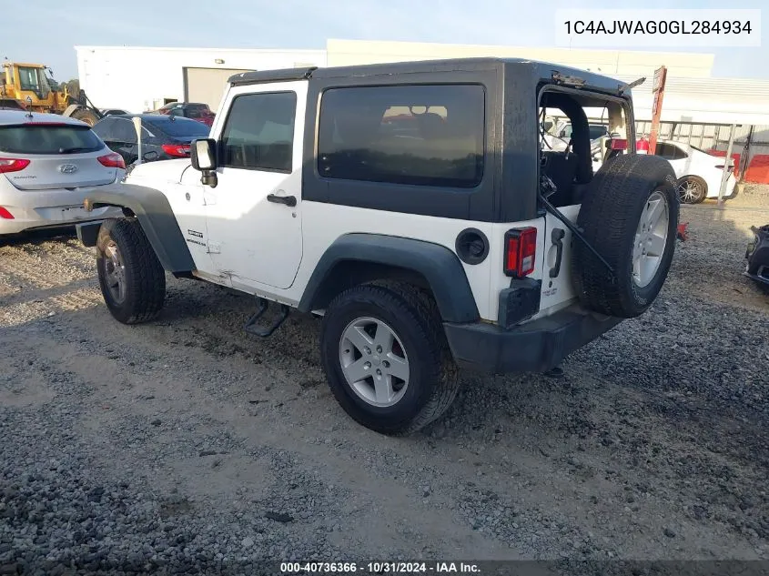 2016 Jeep Wrangler Sport VIN: 1C4AJWAG0GL284934 Lot: 40736366