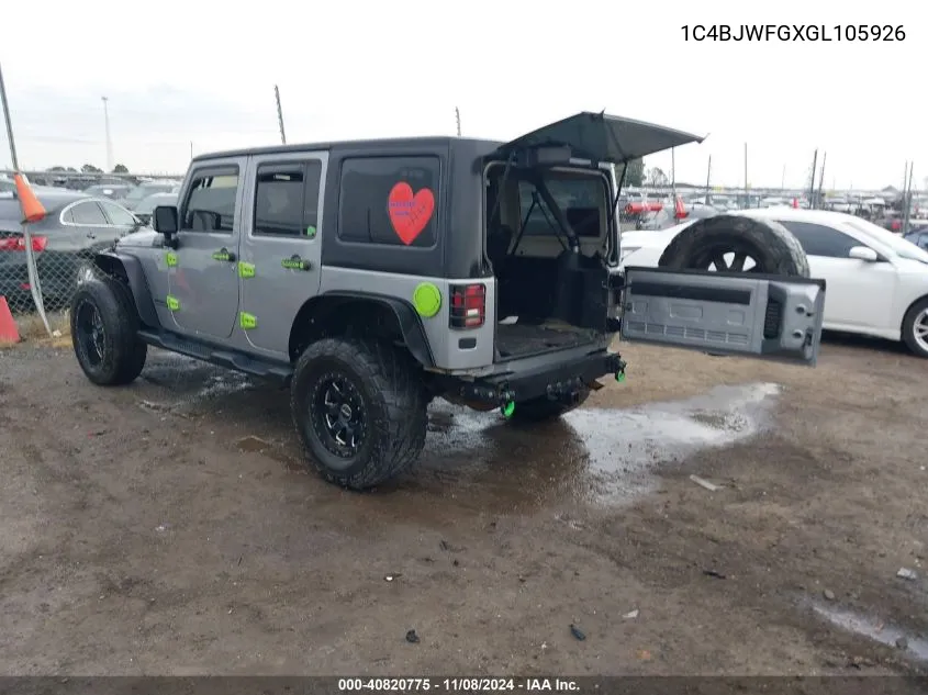 2016 Jeep Wrangler Unlimited Rubicon VIN: 1C4BJWFGXGL105926 Lot: 40820775