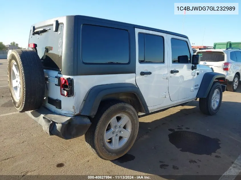 2016 Jeep Wrangler Unlimited Sport VIN: 1C4BJWDG7GL232989 Lot: 40827994