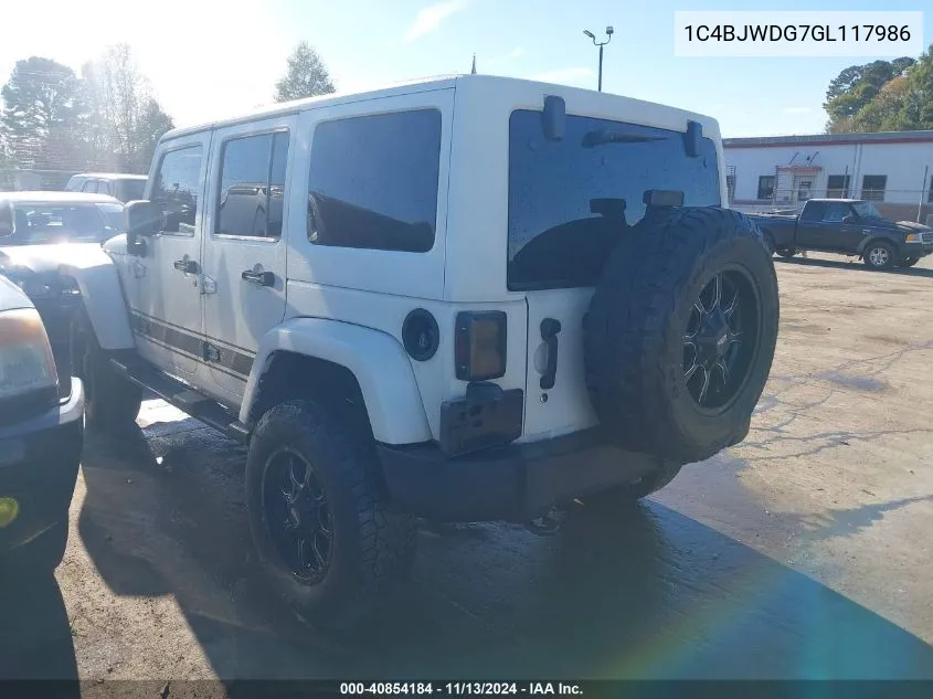 2016 Jeep Wrangler Unlimited Sport VIN: 1C4BJWDG7GL117986 Lot: 40854184