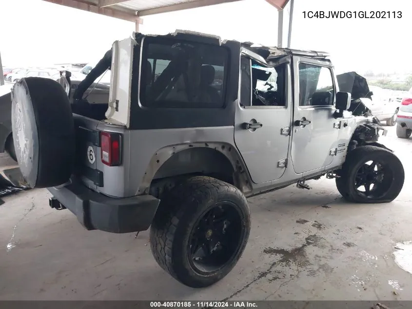 2016 Jeep Wrangler Unlimited Sport VIN: 1C4BJWDG1GL202113 Lot: 40870185