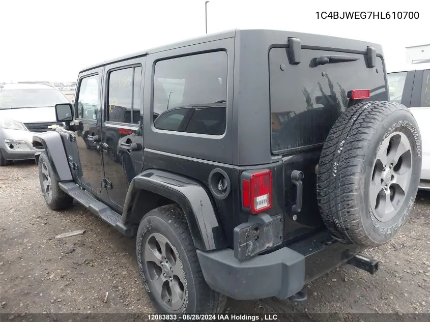 2017 Jeep Wrangler Unlimited Sahara VIN: 1C4BJWEG7HL610700 Lot: 12083833