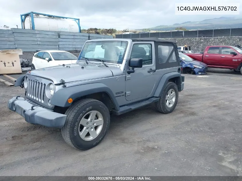 2017 Jeep Wrangler Sport 4X4 VIN: 1C4GJWAGXHL576702 Lot: 39332670