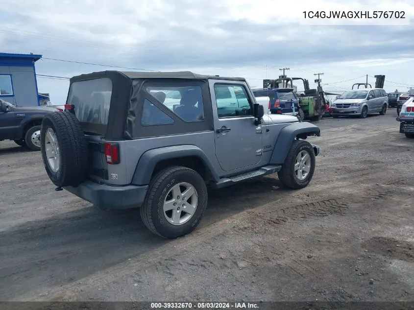 1C4GJWAGXHL576702 2017 Jeep Wrangler Sport 4X4