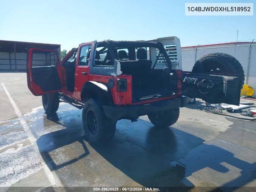 1C4BJWDGXHL518952 2017 Jeep Wrangler Unlimited Sport 4X4