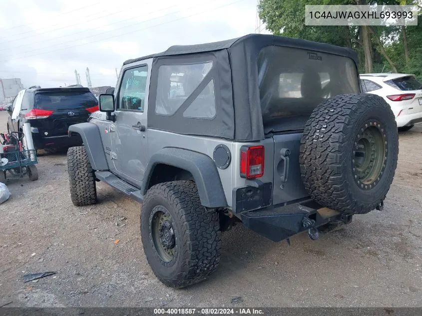 2017 Jeep Wrangler Sport 4X4 VIN: 1C4AJWAGXHL693993 Lot: 40018587