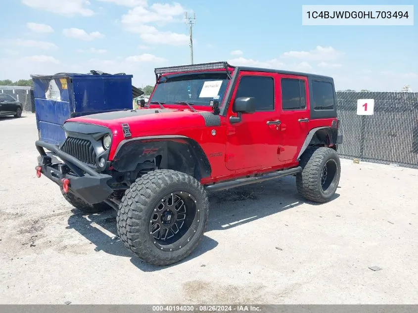 1C4BJWDG0HL703494 2017 Jeep Wrangler Unlimited Sport 4X4