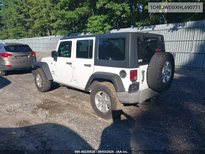 1C4BJWDGXHL690771 2017 Jeep Wrangler Unlimited Sport 4X4