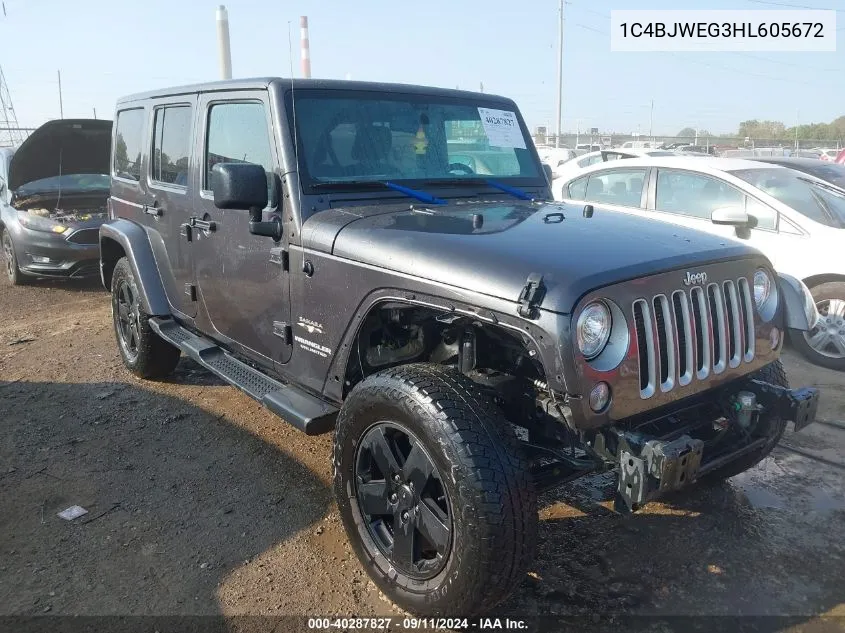 2017 Jeep Wrangler Unlimited Sahara 4X4 VIN: 1C4BJWEG3HL605672 Lot: 40287827