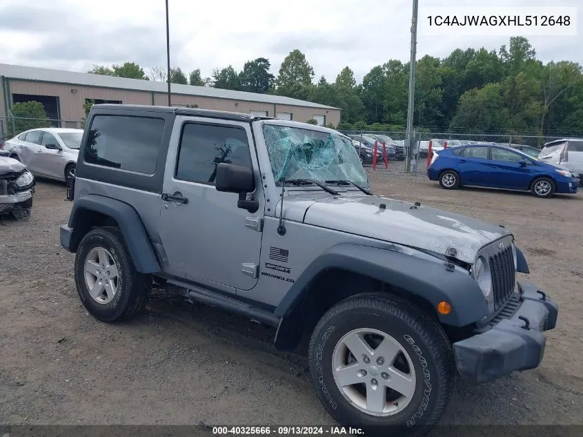 2017 Jeep Wrangler Sport VIN: 1C4AJWAGXHL512648 Lot: 40325666