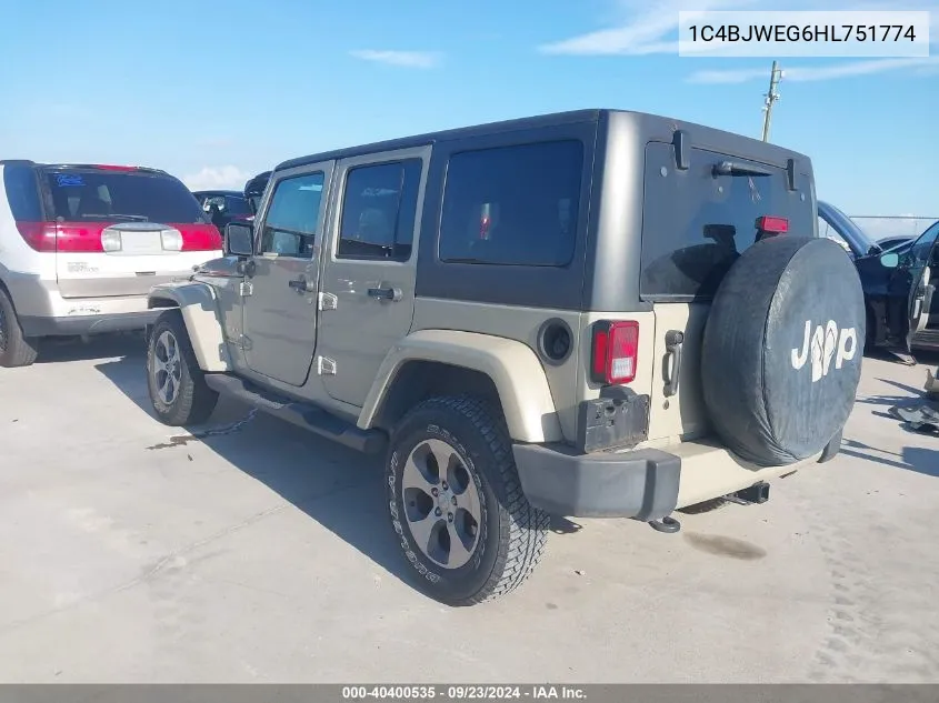 2017 Jeep Wrangler Unlimited Sahara VIN: 1C4BJWEG6HL751774 Lot: 40400535