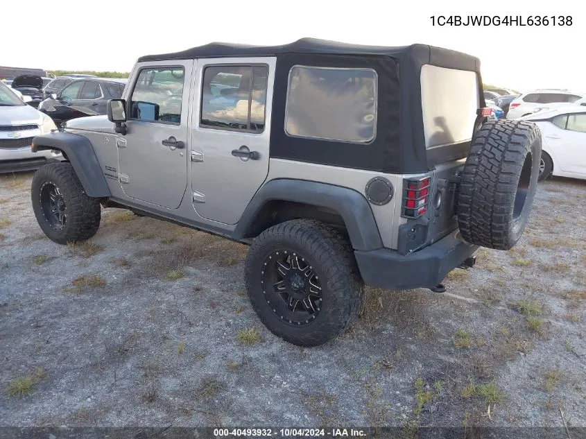 1C4BJWDG4HL636138 2017 Jeep Wrangler Unlimited Sport