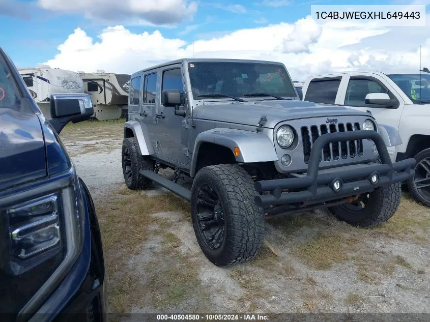 2017 Jeep Wrangler Unlimited Sahara VIN: 1C4BJWEGXHL649443 Lot: 40504580