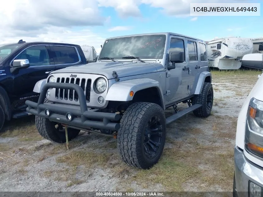 2017 Jeep Wrangler Unlimited Sahara VIN: 1C4BJWEGXHL649443 Lot: 40504580