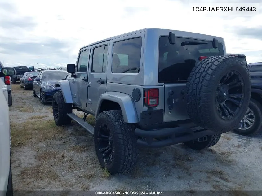 2017 Jeep Wrangler Unlimited Sahara VIN: 1C4BJWEGXHL649443 Lot: 40504580