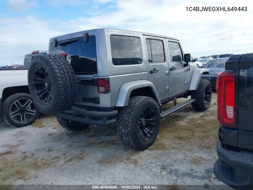 2017 Jeep Wrangler Unlimited Sahara VIN: 1C4BJWEGXHL649443 Lot: 40504580